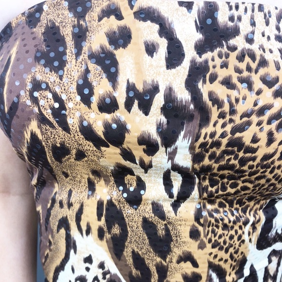 Caché Asymmetrical Animal Print Strapless Dress - Picture 3 of 5